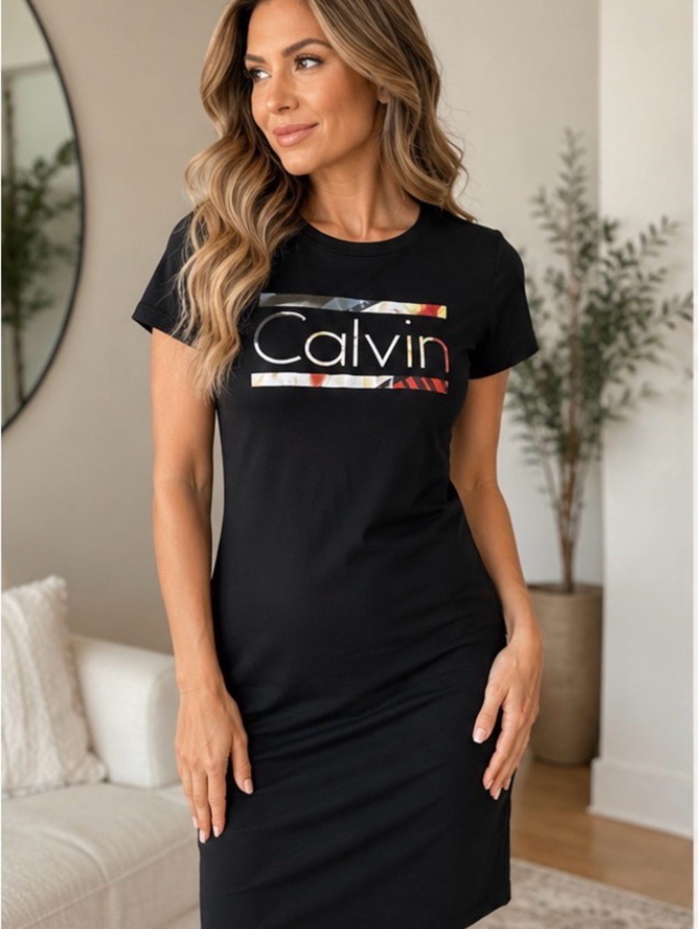 Calvin Klein Black Logo Tee Dress Size Small